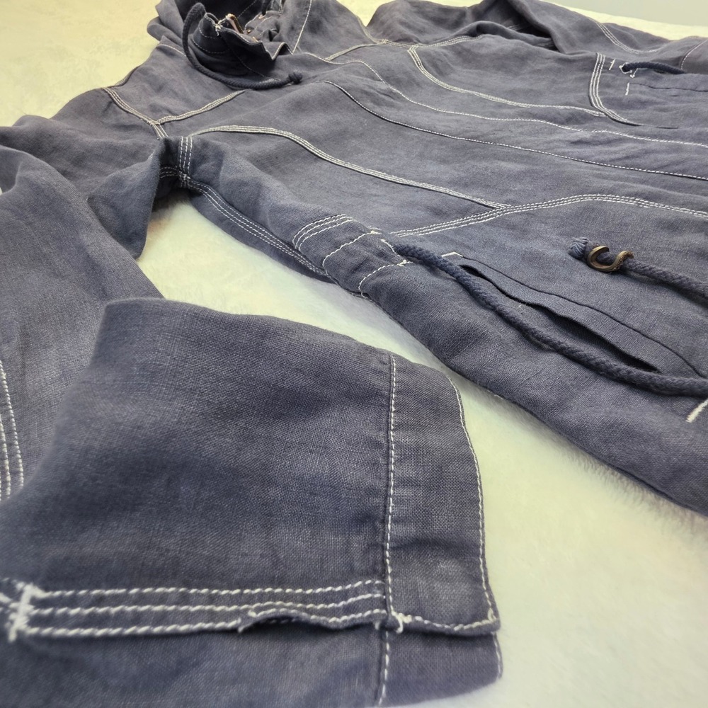 Tommy Bahama Relax Navy Blue 100% Linen Hooded Contrast Stitch Jacket Small - Picture 7 of 13
